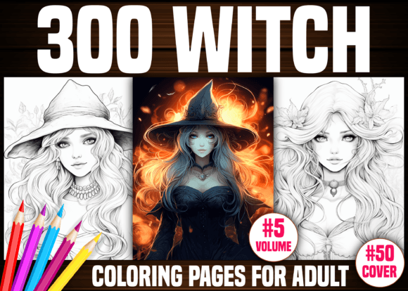 Download 300 Witch Coloring Pages for Adults KDP - Premium Bundle